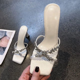 KYLETHOMASW  -  Summer Fashion Women  New Luxury Brand Rhinestone High Heel Sandals Versatile Simple Slim Heel Sandals Women Slippers 652