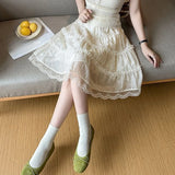 KYLETHOMASW  -  Sweet Lace Ruffles Women Skirts Spring Summer Korean Fashion Chic A-line Mini Skirt Solid Versatile Vintage Faldas Mujer