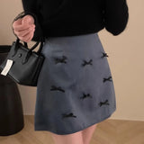 Kylethomasw  Korean Contrast Color Bow Splicing Casual A-line Skirt Women 2024 Spring New High Waist Fashion All Match Velvet Mini Skirt