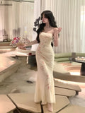 KYLETHOMASW  -  Vintage Printed Women Bodycon Dress Summer Slim Waist Spaghetti Strap Package Backless Hip Dress Female