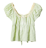KYLETHOMASW  -  Sweet Girl Fresh Lace Puff Short-sleeved Shirts Women's Summer Bow Lace-up Slim Short Temperament Pullover Tops Female Clothing