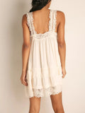 KYLETHOMASW  -  Women Vintage Mesh Babydoll Dresses Fairy Lace Mini Dress Y2k Floral Lace Trim Ruffle Chic Kawaii Harajuku Short Dress