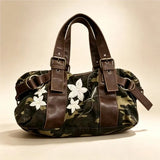 KYLETHOMASW  -  Retro Camouflage Bowling Bag Women Floral Embroidery Belt Decoration Large Capacity Handbag Ladies Harajuku Casual Style Bag New