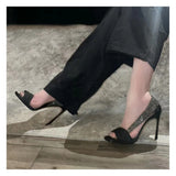 KYLETHOMASW  -  Spring and summer new pointed fish mouth rhinestone lace-trimmed hollow single shoes high-heeled banquet dress women's sandals