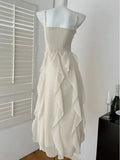 KYLETHOMASW  -  Korean Sweet Fairycore Long Dresses for Women Elegant Spaghetti Strap Ruffles Princess Party Dress Summer Slim Waist Vestidos