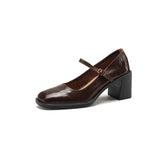 KYLETHOMASW  -  Womens Shoes Coarse Heel Leather Shoes Women's High Heel Mary Jane Shoes Shallow Commuter Shoe Women Heels