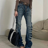 KYLETHOMASW  -  European and American Retro Washed Ripple Crack Jeans Women's Spring New Spice Girl Design Sense Niche Mopping Pants