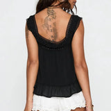 KYLETHOMASW  -  Women Chiffon Y2k Boho Ruffle Crop Tank Top Chic Drawstring Ruch Frilly Square Neck Vest Flowy Peplum Babydoll Shirt Cami Tops