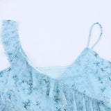 KYLETHOMASW  -  Ruffles Summer Mesh Camis Tops Boho Floral Printed Tank Top vintage Sleeveless Sexy V Neck Knitted Camis Strap women's Blouse
