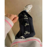 KYLETHOMASW  -  Harajuku Fleece Sweatpants Women Pink Bow Print Joggers Streetwear Black Wide Leg Pants Winter Korean Thick Baggy Trousers