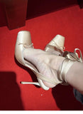 KYLETHOMASW  -  New Pig Nose Ballet High Heels for Women, Thin Heels, Shallow Mouth, Square Head, Bow Bow, and Baotou Sandals