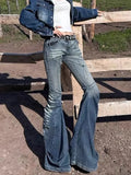 KYLETHOMASW  -  Vintage Streetwear High Waist Flare Jeans Women Gyaru Harajuku Trashy Y2K Denim Pants 2000s Slim Trousers Pantalones