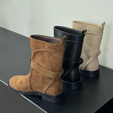 KYLETHOMASW  -  Autumn Retro Chunky Heels Ankle Boots for Women Fashion Belt Buckle Design Cowboy Boot Round Toe Comfortable Woman Shoes