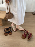 KYLETHOMASW  -  Low Shoes Rome PU Fabric Hoof Heels Silk Low Shoes Hoof Heels Silk Rome Fabric