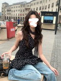 KYLETHOMASW  -  French Western-style Sloping Shoulder Sleeveless Shirt 2025 Summer Women New Slim Fit Slim Black White Polka Dot Tops