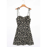 KYLETHOMASW  -  Retro Daisy Flower Print Bandage Spaghetti Strap Dress Retro Sexy Women Slim Bow Lacing Up Sling Dresses Holiday Robe
