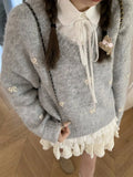 KYLETHOMASW  -  Sweet Hot Girl Grey Bow Embroidered Sweater Women's Autumn Loose Thickened Knitted Pullover Fashion Female Clothes