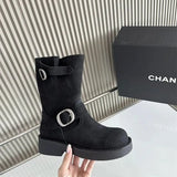 KYLETHOMASW  -  Black Ankle Boots For Woman Round Toe Chunky Heels Short Shoes Comforts Platforms Boots Belt Buckle Fall Shoes Botas De Mujer