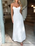 KYLETHOMASW  -  Elegant Maxi Long Waist Wrap A-line Dress Women Spaghetti Strap 2025 Spring Summer Dress Backless Sexy Party Beach Robe