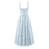 KYLETHOMASW  -  Women Lace Up Bandage Back Patchwork Plaid Dress Sexy Corset Style A-line Midi Casual Summer Dresses Sling Robe