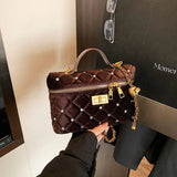 KYLETHOMASW  -  Velvet Diamond Grid Chain Bag Women's High-End Fashion Mini Shoulder Box Bag Urban Simple Style PU Material Daily Match