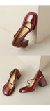 KYLETHOMASW  -  New Women Mary Janes Shoes Vintage Pumps Patent Leather Shoes High Heels Dress Shoes Black Shallow Boat Shoe Zapatos Mujer