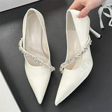 Kylethomasw High Quality Rhinestone Decoration Women Pumps Sexy Pointed Toe Patent Leather Thin High Heels Elegant Party Dress Mules Shoes