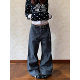 KYLETHOMASW  -   Autumn Y2K Vintage 90s Gray Striped High Waist Wide Leg Pants Women Long Loose Trousers Full Length Bottom Jeans Pants