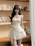 KYLETHOMASW  -  French Style Elegant Faux Two-piece Dress Fashion Design Party Outfits Summer New Floral Bow Splicing Puffed Waist Dresses