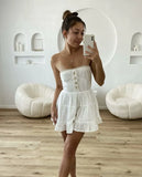 KYLETHOMASW  -  Sexy Lace Wrap Chest Slim Fit Dress French Fashion Blogger Off Shouder White Summer Mini Dress Women