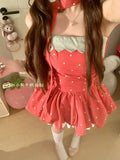 KYLETHOMASW  -  Japanese Lovely Strapless Slim Waist Tanks Bud Off Shoulder Ball Gown Elegant Camis Patchwork Panelled Minority Literary Tees