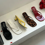 KYLETHOMASW  -  Fashion Square Toe Women 4CM Heels Slippers Slides Sandals Summer Casual Female Flip flops Ladies Thin Heel Slippers Shoes Pumps