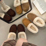 KYLETHOMASW  -  Vintage Women Fleece Lined Flats Shoes Concise Shallow Slip On Shoes Autumn Winter Ladies Elegant Keep Warm Snow Shoes