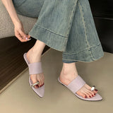 KYLETHOMASW  -  Luxury Fashion Metal Ladies Wedges Slippers Slides Female Sandals Flip flops Pointed Toe Women Heeled Slippers Wedges Shoes