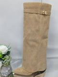 KYLETHOMASW  -  New Autumn and Winter New Pointed Metal Buckle Knee High Women's Boots, Thick High-heeled Pants Boots, Fashionable Mid Leg Boots