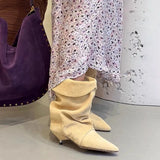 KYLETHOMASW  -  Small Niche Pleated Pile Boots for Women New Autumn and Winter Cat Heel Short Shoes Pointed Western Cowboy Boots Women's