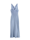 Kylethomasw  Women's Elegant V-neck Party Long Dress Fashion Satin Sleeveless Slim Fit Dresses Zipper Female Sexy Backless Maxi Dress