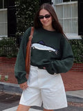 KYLETHOMASW  -  Crewneck Embroidered Fish Knit Sweater Long Sleeve Relaxed Fit 2025 Autumn Preppy Women Top Fashion Daily Casual Lady Pullover