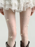 KYLETHOMASW  -  White Lace Stockings Women's Spring Thin Lolita  Diamond Pantyhose Pure Desire  Knot Beauty Skin Stockings