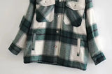 KYLETHOMASW  -  Winter Oversize Gingham Plaid Woolen Shirt Jackets Warm Women Fashion Pockets Lapel Cute Girls Chic Check Coat Streetwear