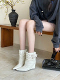 KYLETHOMASW  -  High-Quality Soft Leather Ankle Boots Women Sexy Pointed Toe Metal Buckle Design Modern Boots Fall Winter Comfortable Women Shoe