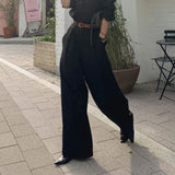 KYLETHOMASW  -  Spring Elegant Women's Wide Leg Pants High Waist Solid Korean Casual Loose Trousers Pockets Female