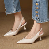 KYLETHOMASW  -  Elegant Slingback High Heels Sandals Woman Rear-Strap Shoes Ladies Office Dress Shiny Leather Pumps Pointed Toe Cut-Out Tacones
