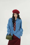 KYLETHOMASW  -  Retro Suits High Waisted Corduroy Skirt Women Autumn Solid Color Thin A Word Long Skirt Japanese Loose Shirt Sets