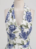 KYLETHOMASW  -  New Sexy Floral Print 1950 60s Party Vintage Women High Waist Dresses Halter Neck Evening Wear Hepburn Summer Cotton Dress