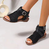 KYLETHOMASW  -  Black Pu Buckle Open Toe Fashion Comfortable Cool Wedge Heel Versatile Commuter Vacation Women's Sandals