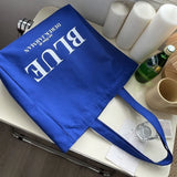 KYLETHOMASW  -  Blue Canvas Tote Bag Letter Printing Student Schoolbag With Zipper Shoulder Shopping Bags For Woman
