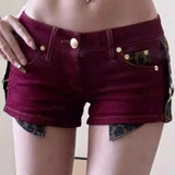 KYLETHOMASW  -  American Street Retro Leopard Print Patchwork Shorts Sexy Low-waist Slim Fit Hot Shorts 2025 Summer New Red Shorts for Women