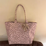 KYLETHOMASW  -  Hot Girl Sweet Cute Pink Leopard Handbag Women Large Capacity Canvas Shoulder Bag Ladies Everyday Commute Versatile Underarm Bag