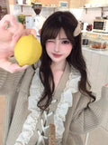 KYLETHOMASW  -   Knitted Sweater Women Lace Bandage Ruffles V Neck Loose Stretch Loose Pullover Fashion Autumn Winter Female Jumper